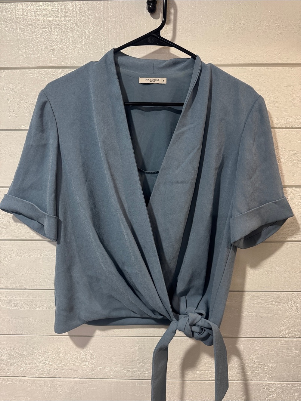 MM. LAFLEUR Tie-Waist Short Sleeve Wrap Top - Dusty Blue- MEDIUM